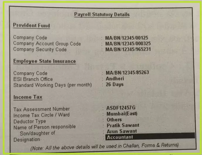 payroll statutory detail screen
